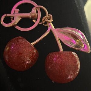 Sparkling Red Cherry Keychain with Gold Details